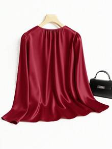 Franclia Elegantes Pendler-Shirt in Unifarbe mit 3D-Blumendekor für Frauen