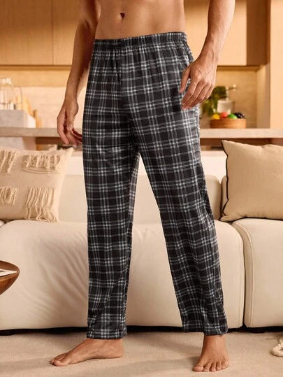 Manfinity Underwear&Sleepwear Basics 男士针织格子睡裤，带口袋，长款家居服，休闲舒适，基础款，冬季