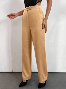 EURMUSE Pantalon De Costume Taille Haute Droit - Nude - Voir 5