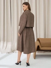 Auralis 春季大码纯色单排扣长袖西装外套连衣裙优雅套装