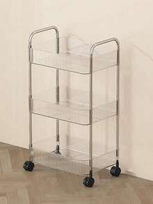 SHEIN 1pc Simple Movable Trolley Storage Rack, Floor-Standing Simple Bookshelf, Cosmetics And Snack Storage Rack With Wheels, Suitable For Home And Office