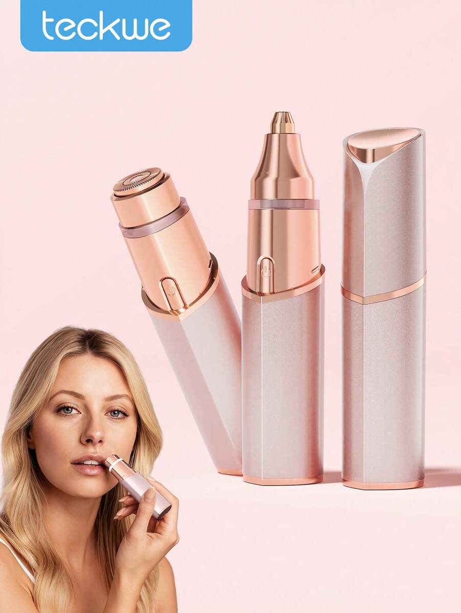 Teckwe Recortador de cejas eléctrico portátil recargable, epilador de cejas indoloro, afeitadora de cejas para mujeres, herramienta de afeitado facial, también para piernas, labios, axilas y manos, pelusa de durazno-oro rosa - Oro champán - Ver 1