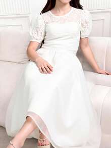 Vestido largo de encaje con tul para boda de chica adolescente - Blanco - Ver 8