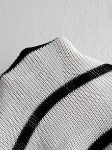 SHEIN Unity New Arrival Round Neck Black & White Striped Lantern Sleeve Backless Bowknot Fashionable Urban Sexy Women Sweater Fall Winter Cloth For Women - Black and White - View 7
