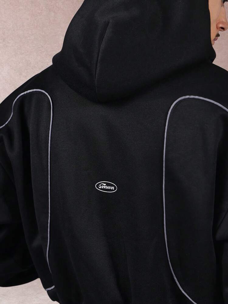 Cropped Shield Logo Hoodie With Contrast Piping Detail