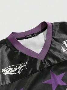 ROMWE MEN Prep 男士休闲学院风自由女神像水钻图案T恤，2000年代风格 - 彩色 - 查看 3