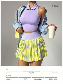 Sovereign Charm Minimalist Fashionable Color Block High Waist Pleated Sports Skort Tennis Skirts Pleated Skorts - Multicolor - View 5