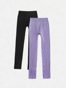 SHEIN Sports Leggings de yoga sans couture élastiques de couleur unie pour femmes - Multicolore - Voir 4