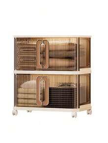 SHEIN 3/2/1层轻便收纳柜厨房客厅玩具收纳可折叠柜透明拉出式鞋盒折叠省空间鞋架加厚导轨储物整理盒 - 透咖 - 查看 10