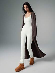 Poéselle Cárdigan de peluche extra largo, cárdigan de punto casual de unicolor para mujer, atuendos de mujer para otoño, ropa de mujer para invierno, suéteres de mujer, tela suave y cómoda, cálida, de estilo simple y elegante, adecuada para uso diario, ir y venir, uso en casa, cárdigan holgado de mujer casual de invierno, cárdigan largo casual de uso diario, cárdigan tipo bata largo para mujer