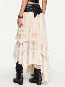 ROMWE Grunge Punk Romantic Punk PU Contrast Lace Heavy Rivet Design Women's Skirt - Multicolor - View 7
