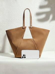 SHECARRY Fashionable Versatile Casual Patchwork Shoulder Tote Bag - Apricot - View 3