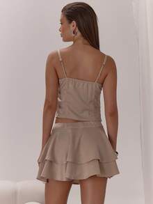 MUSERA Bow Detail Adjustable Strap Ruched Cup Cinched Cami Top Classy Sexy Cute Night Out Occasion Vacation Autumn Layered  Party Fall Summer Spring Holiday - Brown - View 2