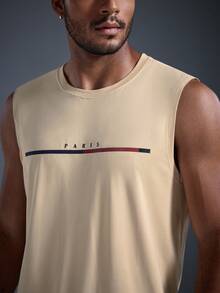 Áo tank top nam in chữ phong cách thường ngày DRIFTMERE, thích hợp cho mùa xuân hè, không đường may và thoải mái, lý tưởng cho phòng tập gym và thể dục, phong cách thể thao năng động, thời trang thể thao, phù hợp cho mùa xuân/hè. - Màu be - Xem 5