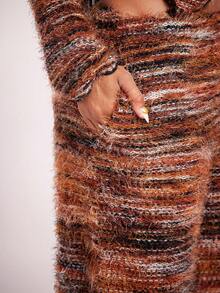 Radiana 大码女式复古美拉德棕色低腰抽绳阔腿裤，舒适休闲家居服毛绒针织阔腿裤，女式纹理针织裤 - 彩色 - 查看 10