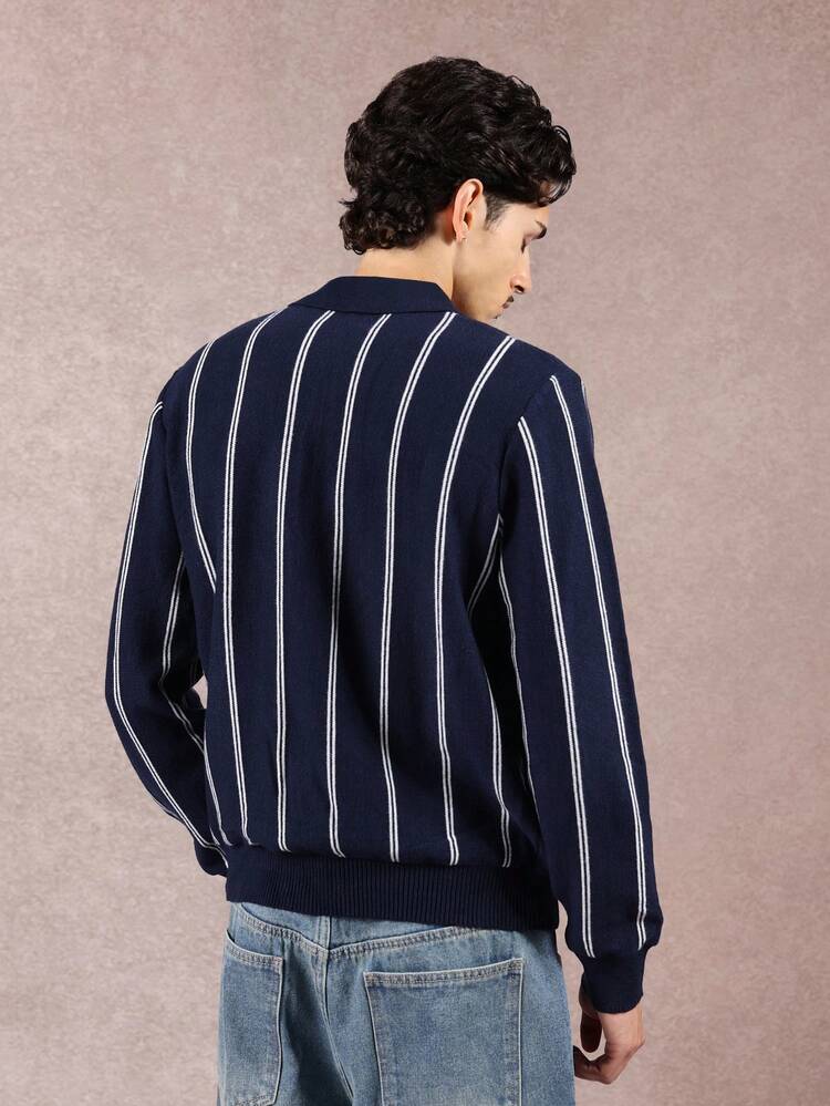 Sweter polo w paski z logo NY