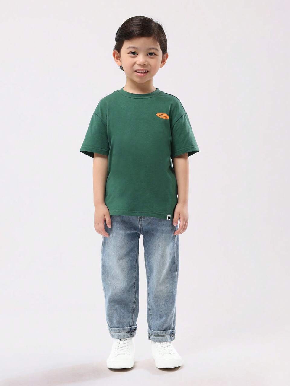 Camiseta de algodão com estampa grande e gola redonda