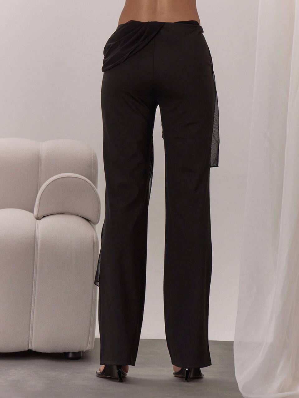 Draped Fabric Overlay Mid Waist Fitted Flare Trousers Classy Sexy Night Out Vacation Occasion Autumn Layered  Party Fall Summer Casual