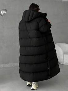 EURMUSE 中长款女士棉衣外套冬季黑色新款过膝加厚宽松保暖大衣 - 黑色 - 查看 2