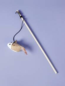 PETSIN 1pc/2pcs/3pcs Randomly Sent Handmade Feather & Linen & Wood Cat Teaser With Bell For Playing - Multicolor - View 1