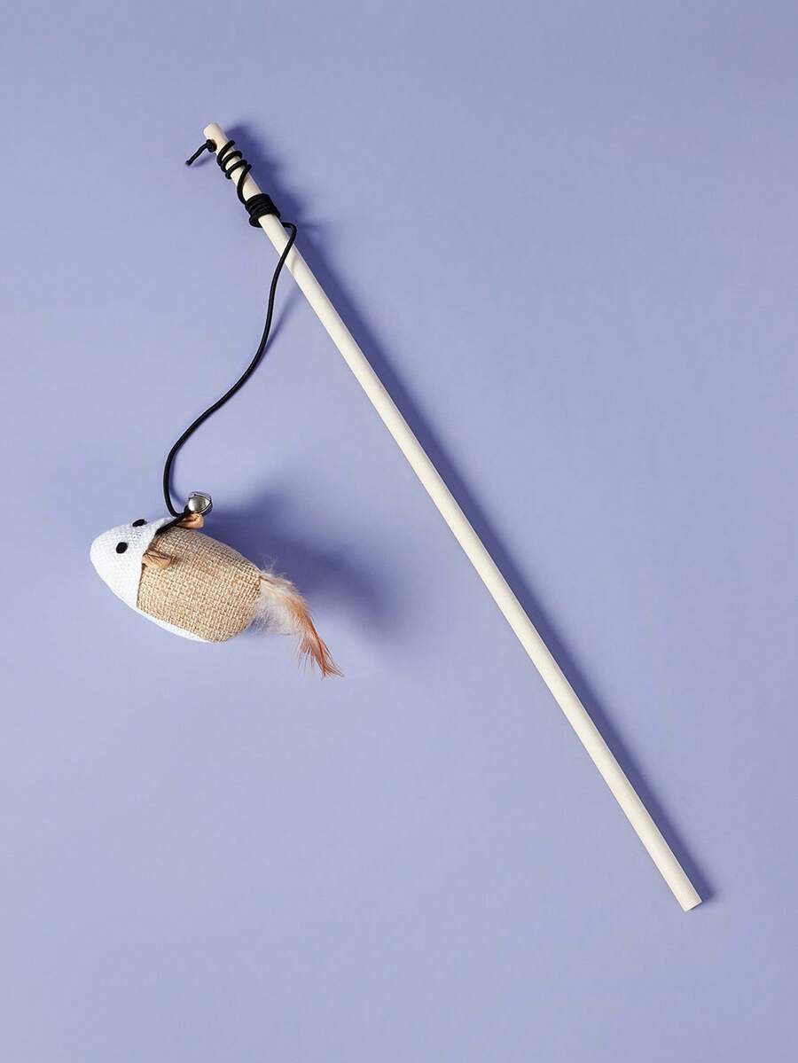 PETSIN 1pc/2pcs/3pcs Randomly Sent Handmade Feather & Linen & Wood Cat Teaser With Bell For Playing - Multicolor - View 1