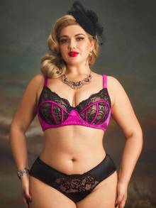 Plus Size Shiny Satin Lace Briefs, Comfortable & Stretchy - Multicolor - View 7
