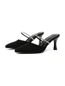 CUCCOO CURVES Plus Size Women's Pointed Toe High Heel Rhinestone Embellished T-Strap Fashion Dress Pumps - Black - View 2