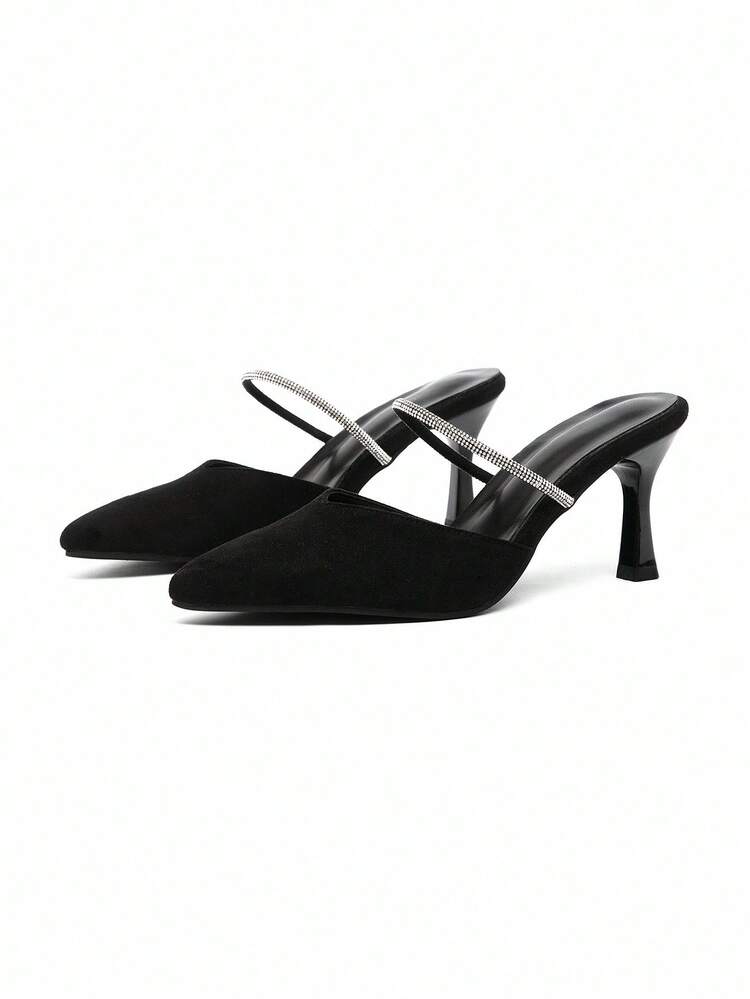 CUCCOO CURVES Plus Size Women's Pointed Toe High Heel Rhinestone Embellished T-Strap Fashion Dress Pumps