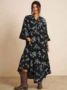 SHEIN LUNE 大码连衣裙情人节红色连衣裙女士长裙夏季连衣裙 - 黑與白 - 查看 4