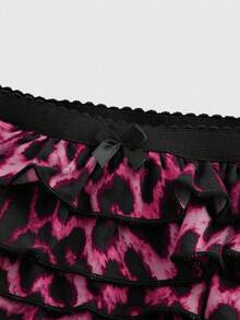 ROMWE Grunge Punk Y2K 豹纹层叠荷叶边下摆低腰迷你短裤 - 粉色 - 查看 3