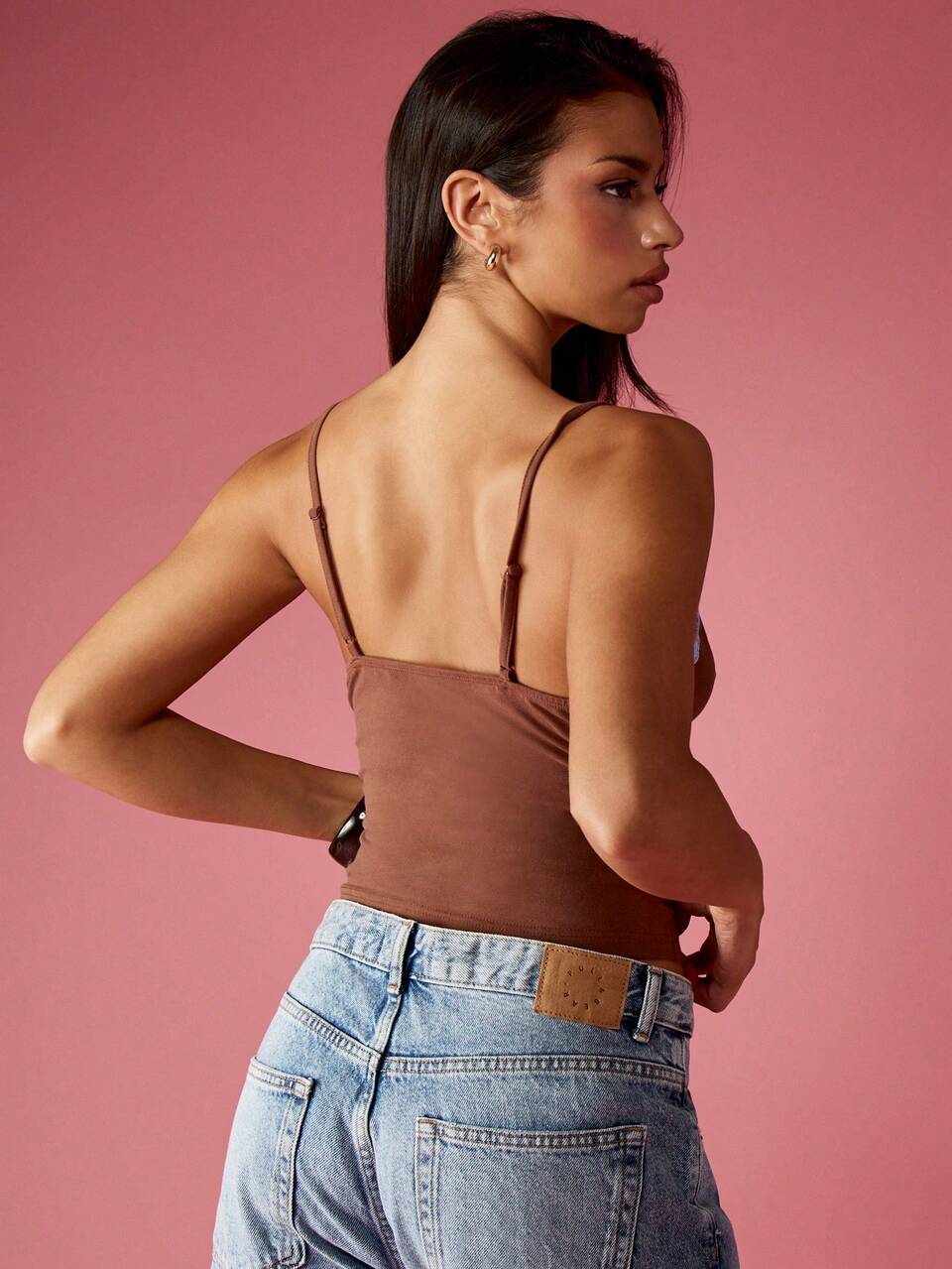 MISSGUIDED Top caraco marron avec bordure en dentelle blanche