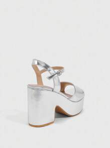 CUCCOO SZL Giày sandal quai mắt cá chân bằng da PU thời trang dành cho nữ, đế dày đế xuồng thoải mái, thích hợp đi làm, hẹn hò, tiệc tùng, đám cưới, ngày lễ tình nhân - Bạc - Xem 3