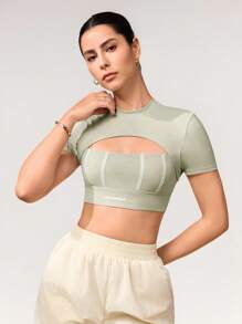 Activina Women's Solid Color Minimalist Daily Cutout Short Sleeve Sports T-Shirt Gym Shirts