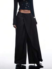 LYSMO 休闲裹身阔腿裤，适合日常穿着 - 黑色 - 查看 4