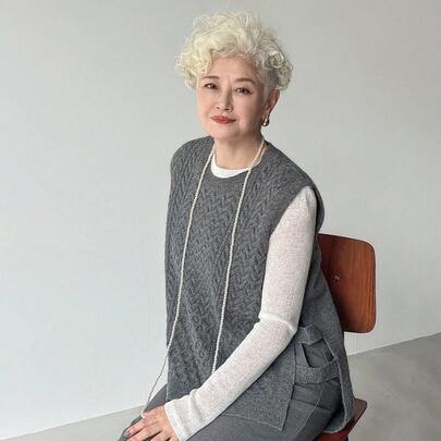 여성용 솔리드 다크 그레이 라운드 넥 옆면 슬릿 할로우 아웃 루즈 캐주얼 다용도 니트 조끼, 사교 행사를 위한 패션 가을 의류