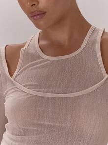 MUSERA 双层网纱透视长袖上衣，优雅性感，适合夜晚外出、度假、工作、办公室、秋季、假日、派对、春夏等各种场合。 - 淺灰色 - 查看 6