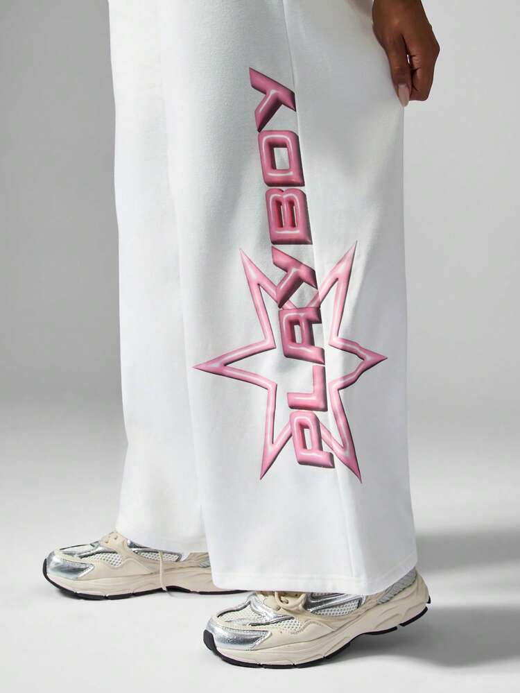 Missguided x Playboy Oversized High Waisted Wide Leg Joggers With Star Logo Design Fall Winter Baggy Sweatpants Loungewear Streetwear Fashion Track Pants Y2K Aesthetics