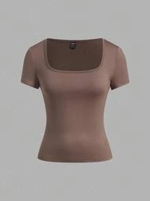 SHEIN EZwear 3 件女式黑色、浅棕色、白色短袖短款休闲修身 T 恤，适合夏季 - 彩色 - 查看 10