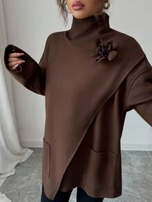 Elenzga 女士优雅披肩领大衣，秋冬约会的精致时尚之选，咖啡棕色 - 棕色 - 查看 5