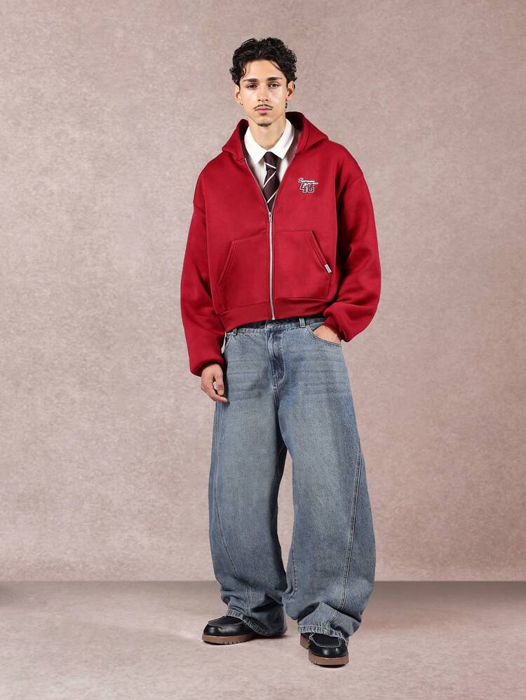 Full Zip Hoodie With Centre Pocket And Drawstrings