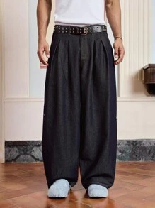 SWAVVY Quần jean denim dài màu xanh dương dáng rộng thoải mái cho nam - Màu xanh lam - Xem 7