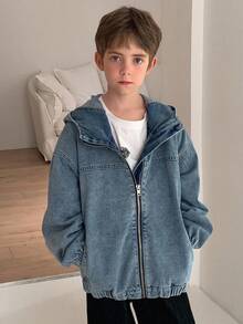 DAZY 大码男童宽松休闲连帽牛仔夹克和外套，秋季酷炫时尚外套