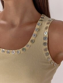 MUSERA Jersey-Tank Top mit Knopfleiste und Ausschnitt – elegant und sexy für Abendveranstaltungen, Urlaub, Herbst, Partys, Weihnachten und Silvester.