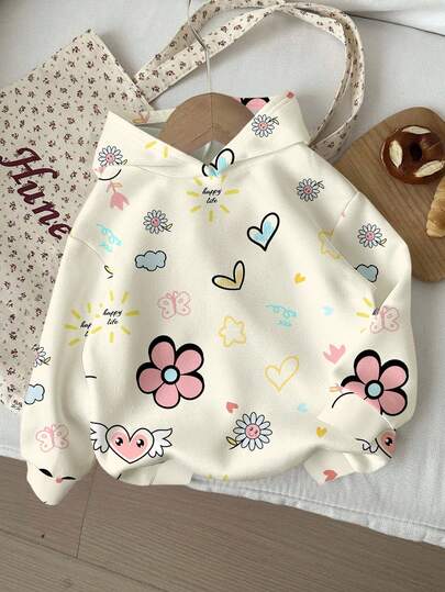 Sudadera oversize de estilo floral pastel kawaii para adolescentes - Alas de ángel lindas, estética de garabatos felices, sudadera cómoda, estética pastel, sudadera de ángel linda, fairycore, kidcore, soft girl, regalo para adolescentes, moda Gen Z, estampado de garabatos, vibraciones felices, casual y cómoda, adecuada para otoño/invierno, sudadera linda, sudadera con flores, blusas lindas, blusas elegantes lindas, sudaderas lindas para adolescentes