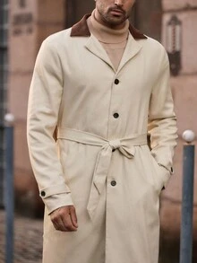 Mainfolk Men's Casual Woven Long Contrast Collar Fashion Trench Coat, Old Money, Fall, Winter - Multicolor - View 4