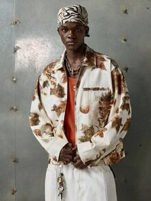 NEON BLANC Men's Digital Print Turndown Collar Long Sleeve Jacket, Fall, Winter - White - View 2