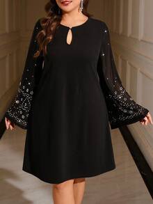Reflora 大码女式优雅水钻连衣裙，适合秋冬季穿着 - 黑色 - 查看 4