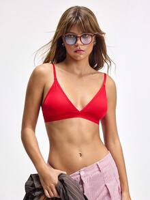 LOUNGEISTA 女士红色三角杯性感舒适泳装文胸，可拆卸胸垫，可调节肩带，女士内衣，适合夏季海滩，透气舒适文胸 - 玫紅色 - 查看 7