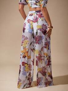 Vixey Floral Print Casual Fashion Loose Wide-Leg Women Pants - Multicolor - View 2