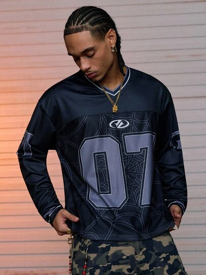 AXEPEAK Men's Hip-Hop Patchwork Long Sleeve T-Shirt, For Fall